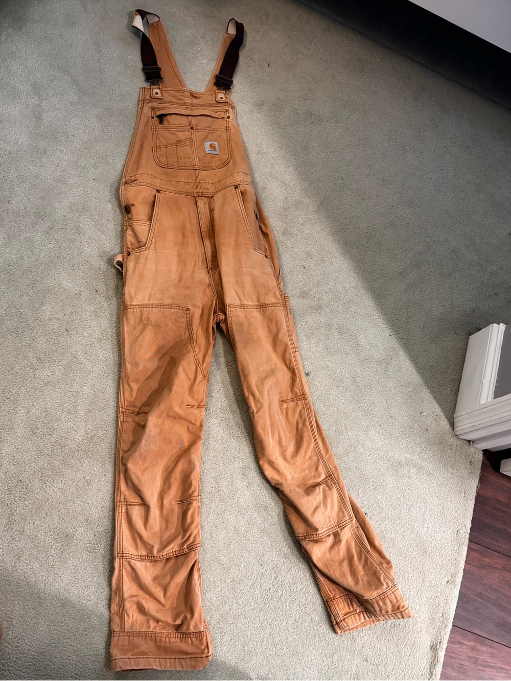 Carhartt tan Duck Canvas Bib Overalls with Utility Pockets